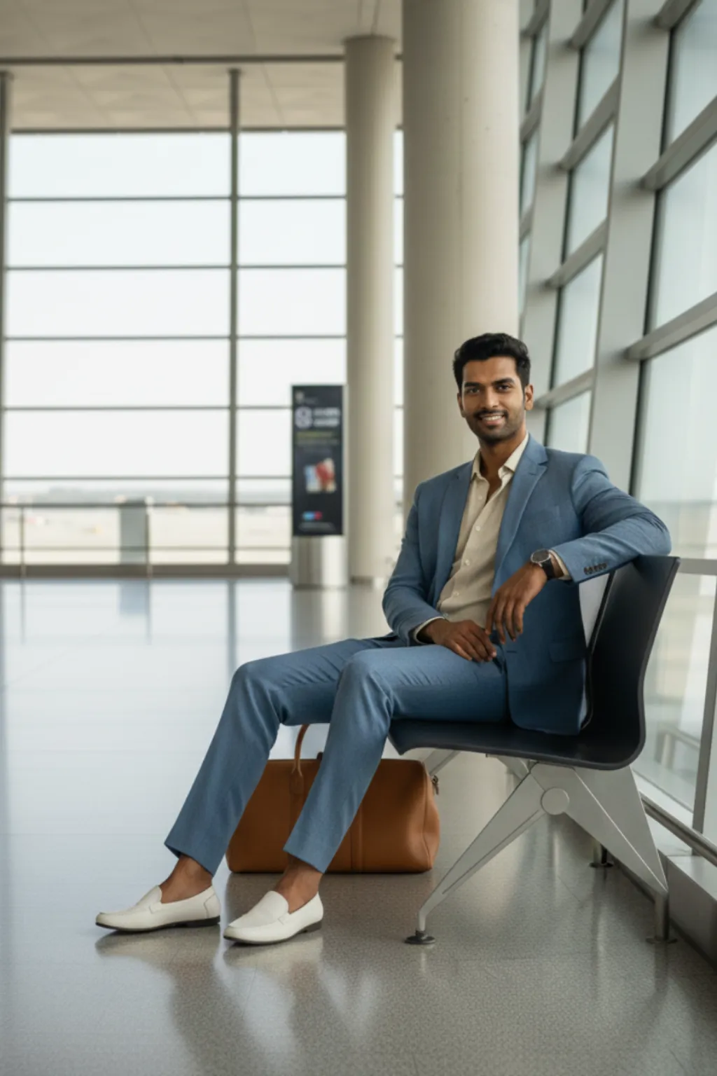 Giorgi Carpi Skyline Blue Travel Suit — lightweight bespoke suit for business travel and smart casual